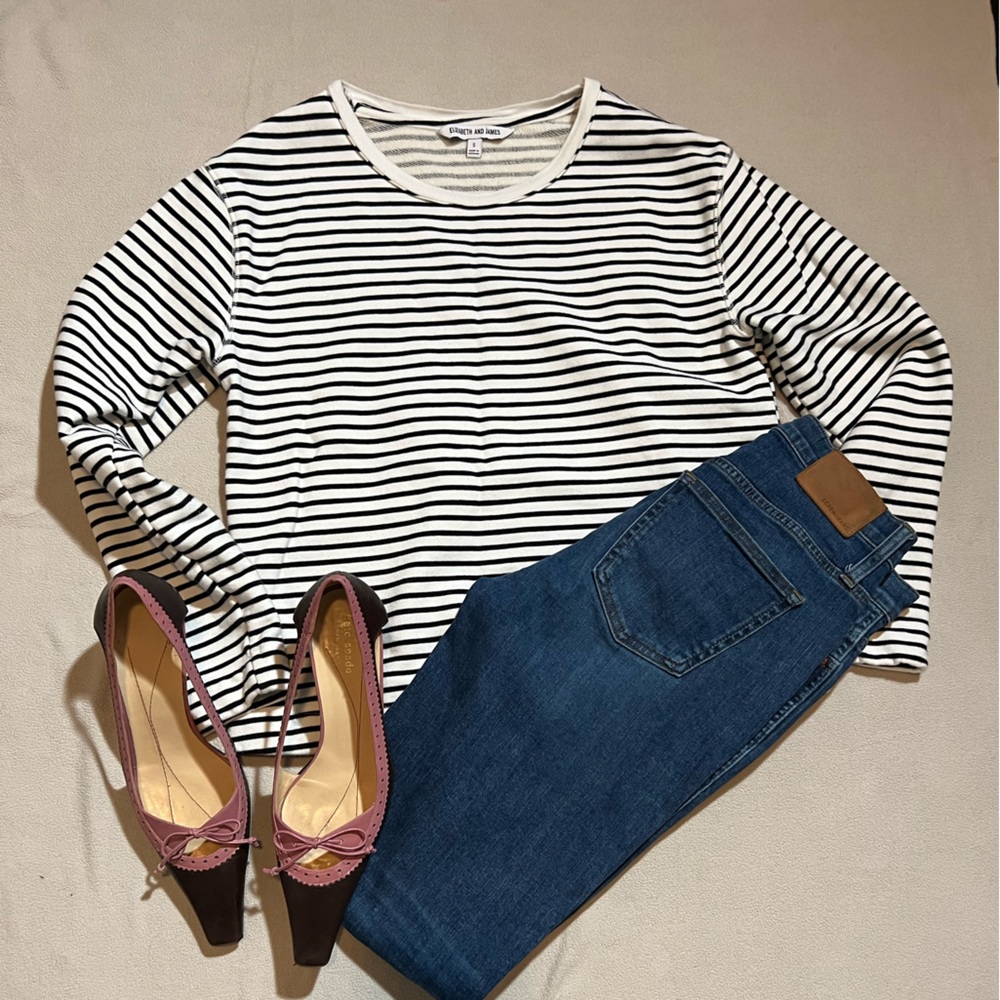 Elizabeth and James Crew Neck Striped Sweatshirt, Size S